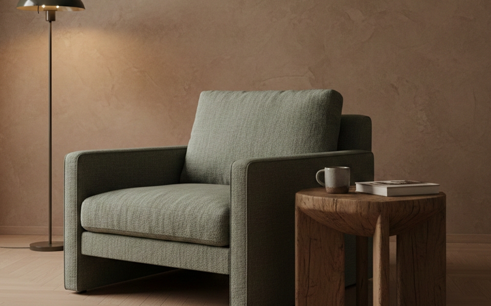 laenestol med sidebord og lampe